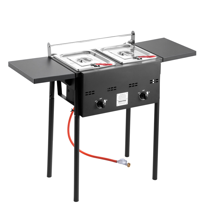 *⚡️Liquidation Sale⚡️ Outdoor Propane Deep Fryer, Dual-Tank 8QTx2 Commercial Fryer, Stainless Steel Cooker with Foldable Platform