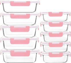 [10-Pack] Glass Meal Prep Containers with Lids, MCIRCO Food Storage Containers with Snap Locking Lids, Airtight Lunch Containers, Microwave, Oven, Freezer and Dishwasher