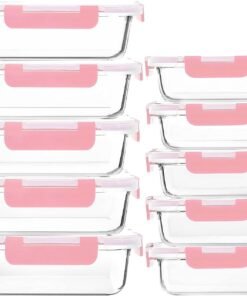 [10-Pack] Glass Meal Prep Containers with Lids, MCIRCO Food Storage Containers with Snap Locking Lids, Airtight Lunch Containers, Microwave, Oven, Freezer and Dishwasher