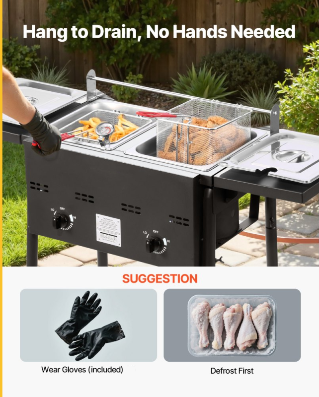 *⚡️Liquidation Sale⚡️ Outdoor Propane Deep Fryer, Dual-Tank 8QTx2 Commercial Fryer, Stainless Steel Cooker with Foldable Platform