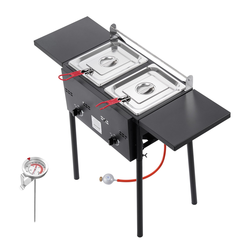 *⚡️Liquidation Sale⚡️ Outdoor Propane Deep Fryer, Dual-Tank 8QTx2 Commercial Fryer, Stainless Steel Cooker with Foldable Platform