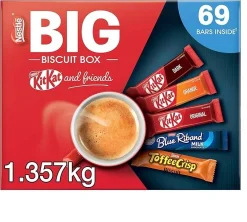 [New User Only]Nestlé Kitkat and Friends Big Biscuit Box | 69 x Chocolate Biscuit Bars – KitKat, Blue Riband, Toffee Crisp | Bulk Chocolate Box 1.357kg