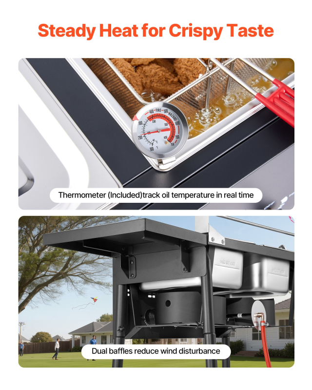 *⚡️Liquidation Sale⚡️ Outdoor Propane Deep Fryer, Dual-Tank 8QTx2 Commercial Fryer, Stainless Steel Cooker with Foldable Platform
