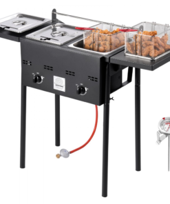⚡️Liquidation Sale⚡️ Outdoor Propane Deep Fryer, Dual-Tank 8QTx2 Commercial Fryer, Stainless Steel Cooker with Foldable Platform