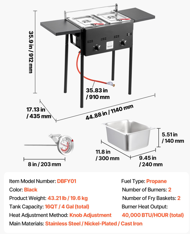 *⚡️Liquidation Sale⚡️ Outdoor Propane Deep Fryer, Dual-Tank 8QTx2 Commercial Fryer, Stainless Steel Cooker with Foldable Platform