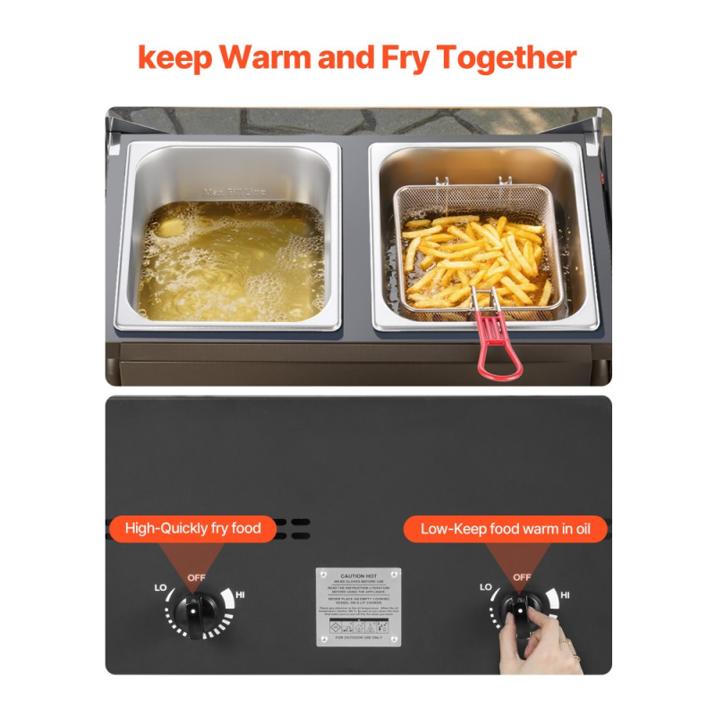 *⚡️Liquidation Sale⚡️ Outdoor Propane Deep Fryer, Dual-Tank 8QTx2 Commercial Fryer, Stainless Steel Cooker with Foldable Platform