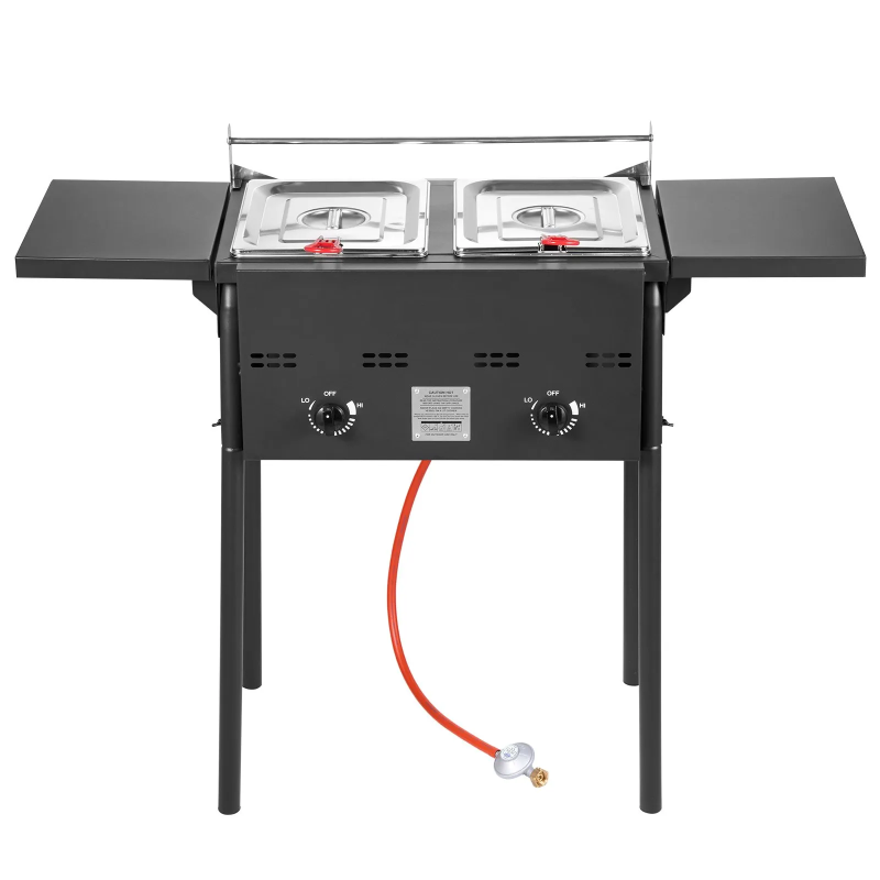 *⚡️Liquidation Sale⚡️ Outdoor Propane Deep Fryer, Dual-Tank 8QTx2 Commercial Fryer, Stainless Steel Cooker with Foldable Platform