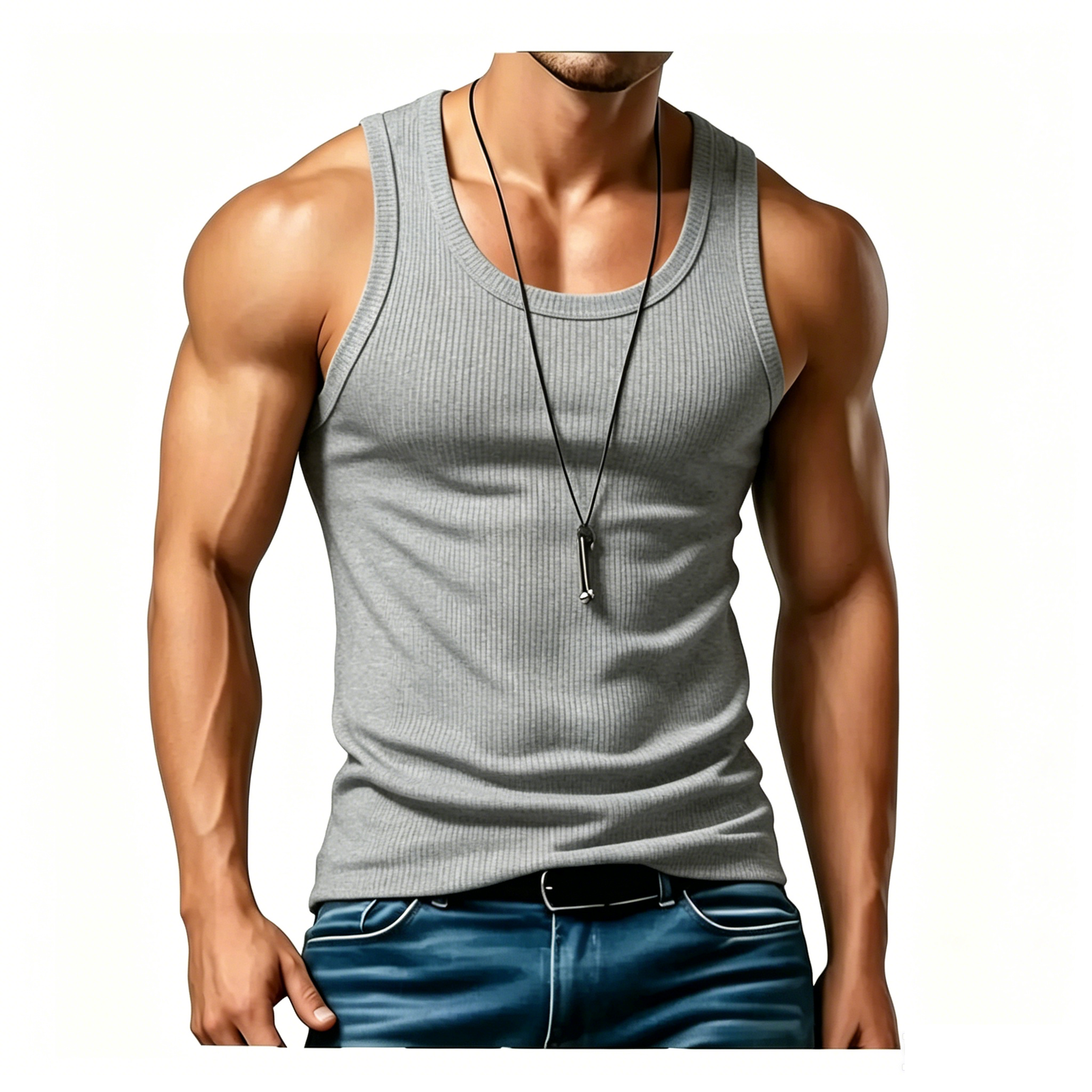 Men’s Wide Strap Ribbed Tank Top