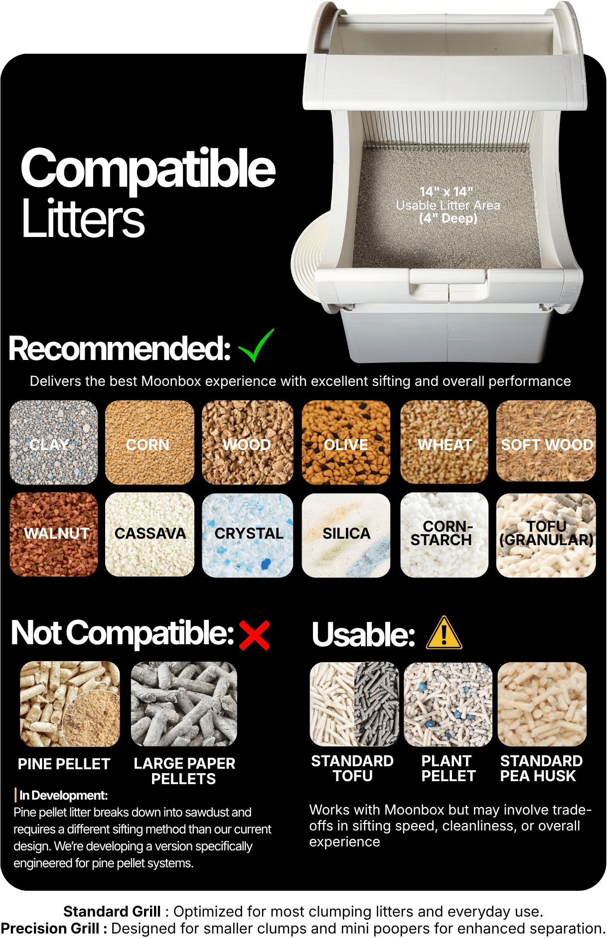 MoonBox litter compatibility guide