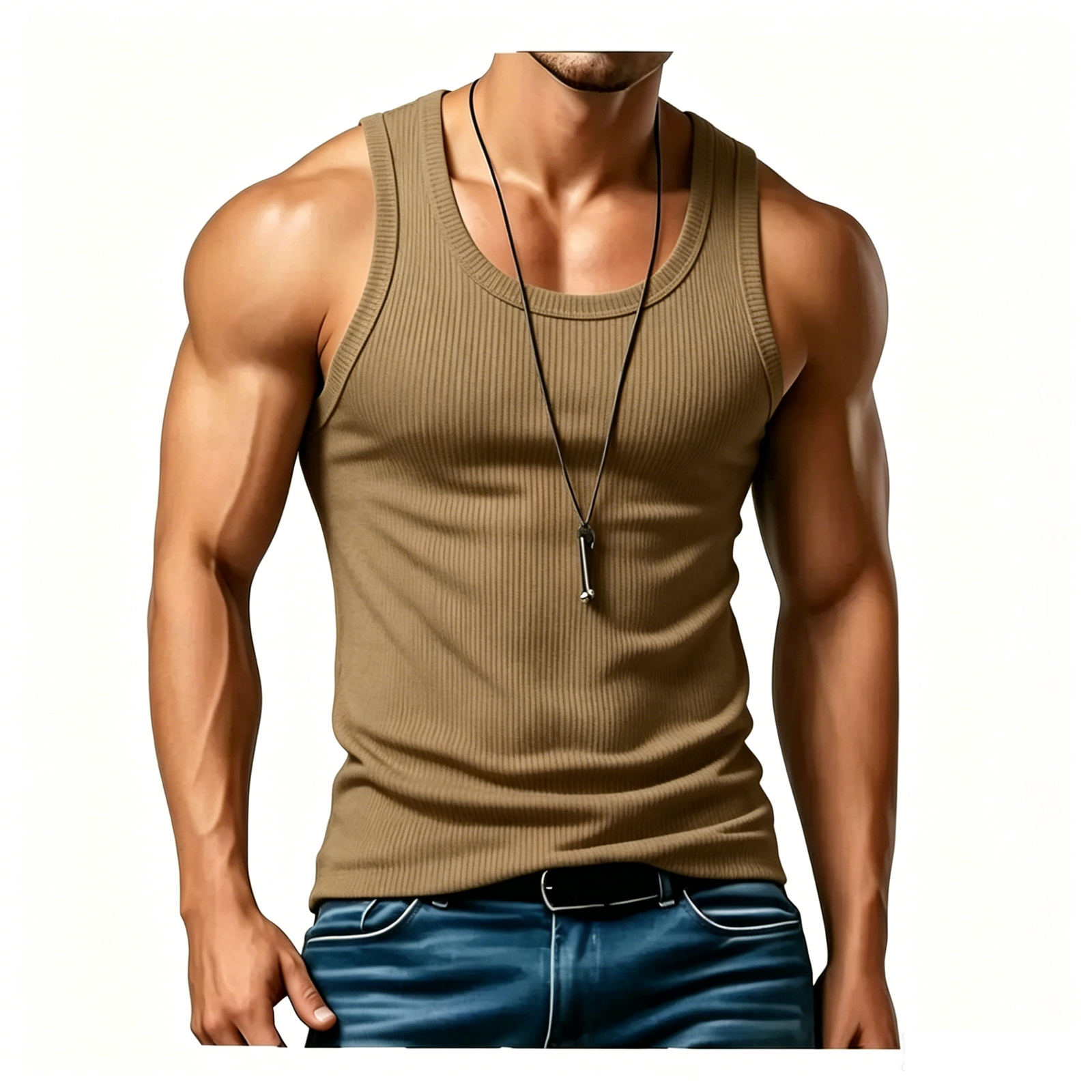 Men’s Wide Strap Ribbed Tank Top