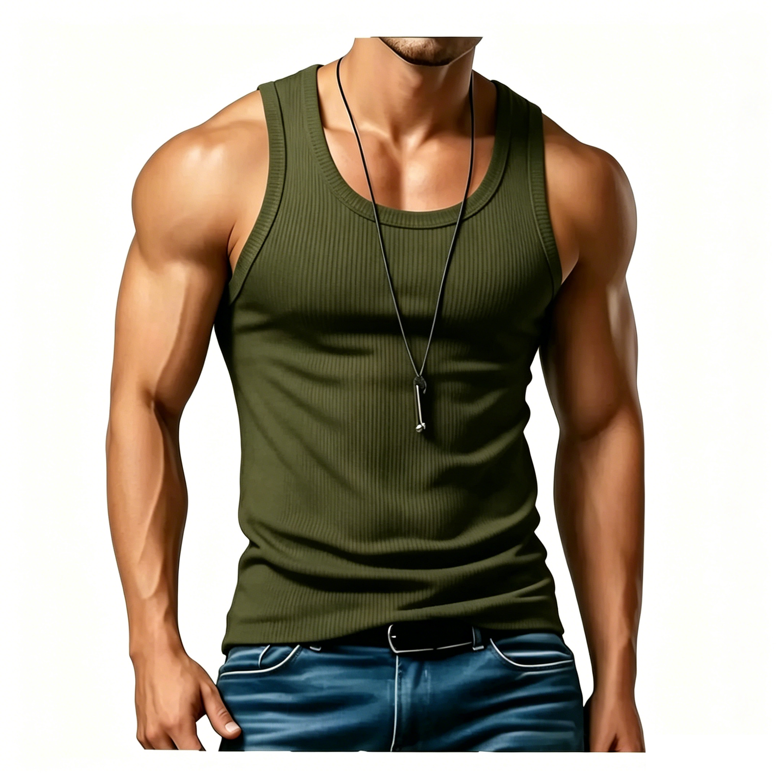Men’s Wide Strap Ribbed Tank Top