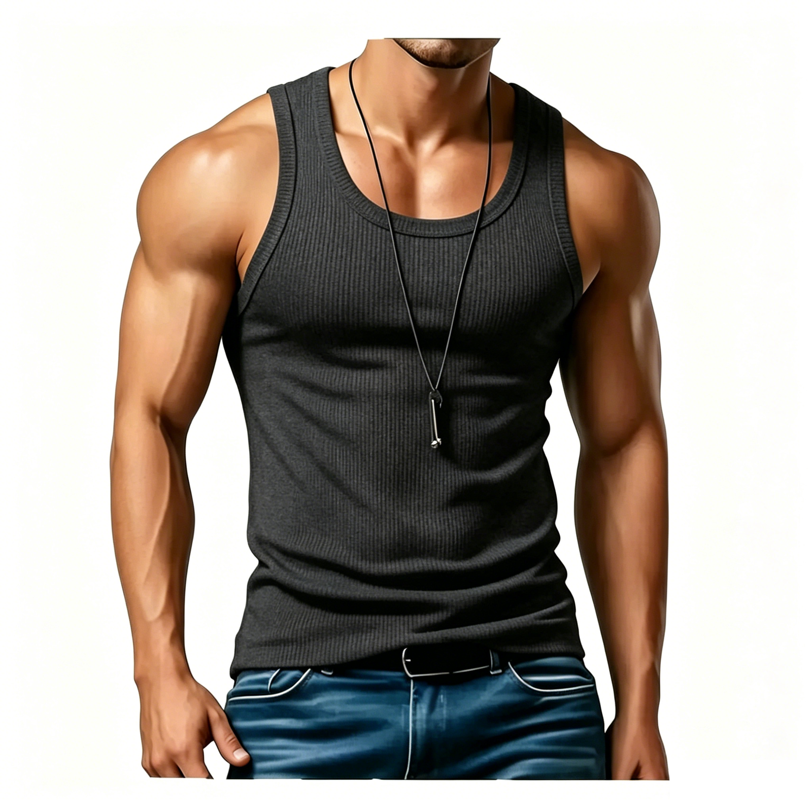 Men’s Wide Strap Ribbed Tank Top